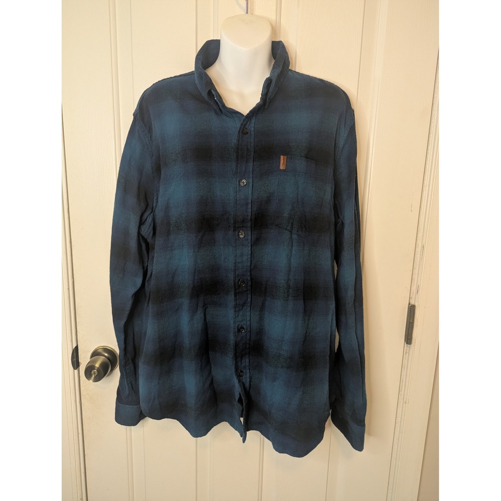 Chaps Mens XL Flannel Shirt Blue Black Plaid Stretch Long Sleeve Button Down
